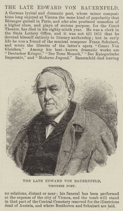 De overleden Edward von Bauernfeld, Weense dichter door English School